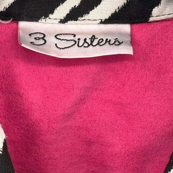 3 Sisisters Zebra Print Jacket  Pink Piping  Buttons Cotton Womens Size Large - Picture 2 of 14